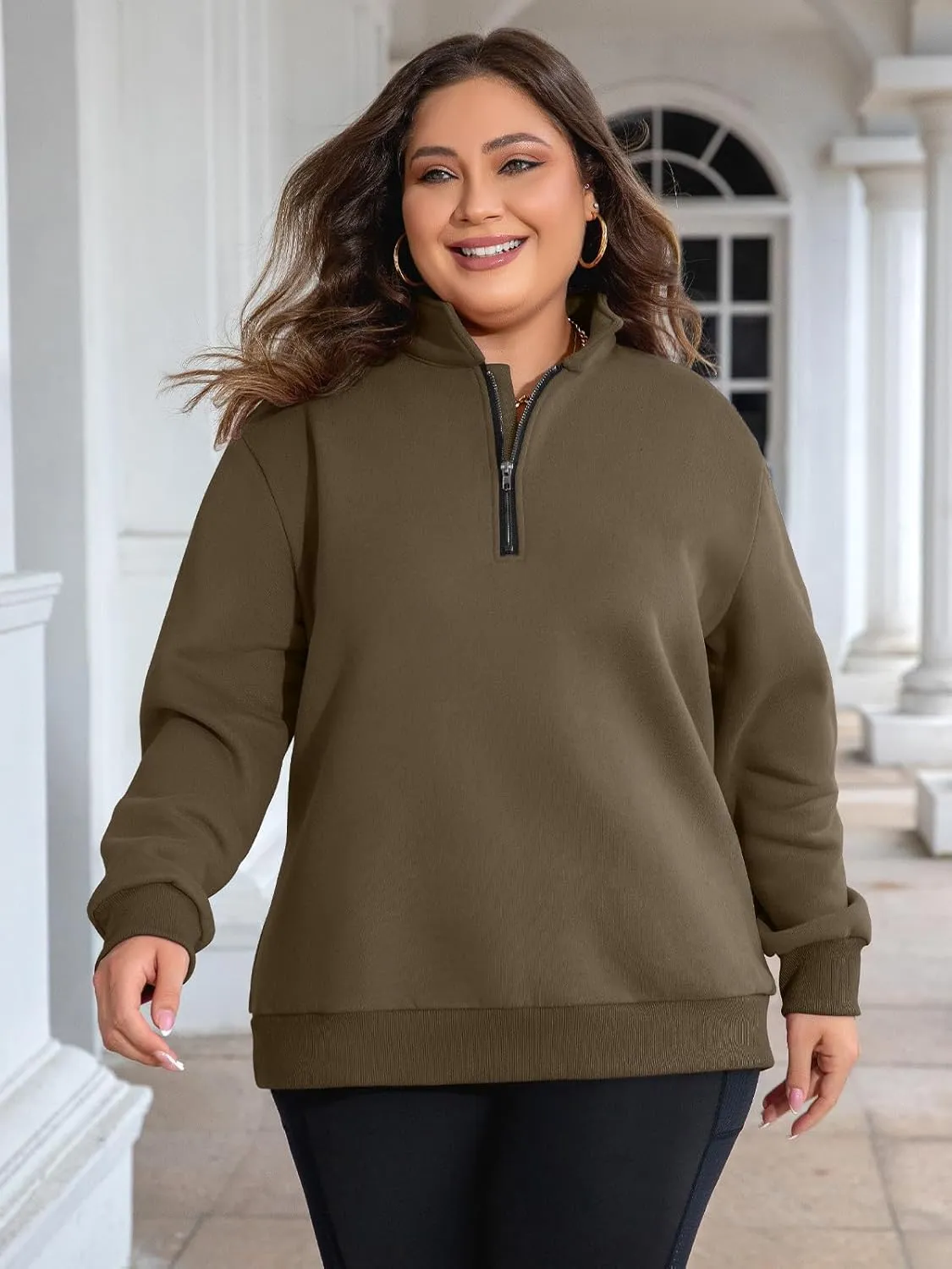 Chulianyouhuo Womens Plus Size Half Zip Pullover Long Sleeve Oversized Sweatshirt Drop Shoulder Hoodie Teen Girls Y2K Clothes