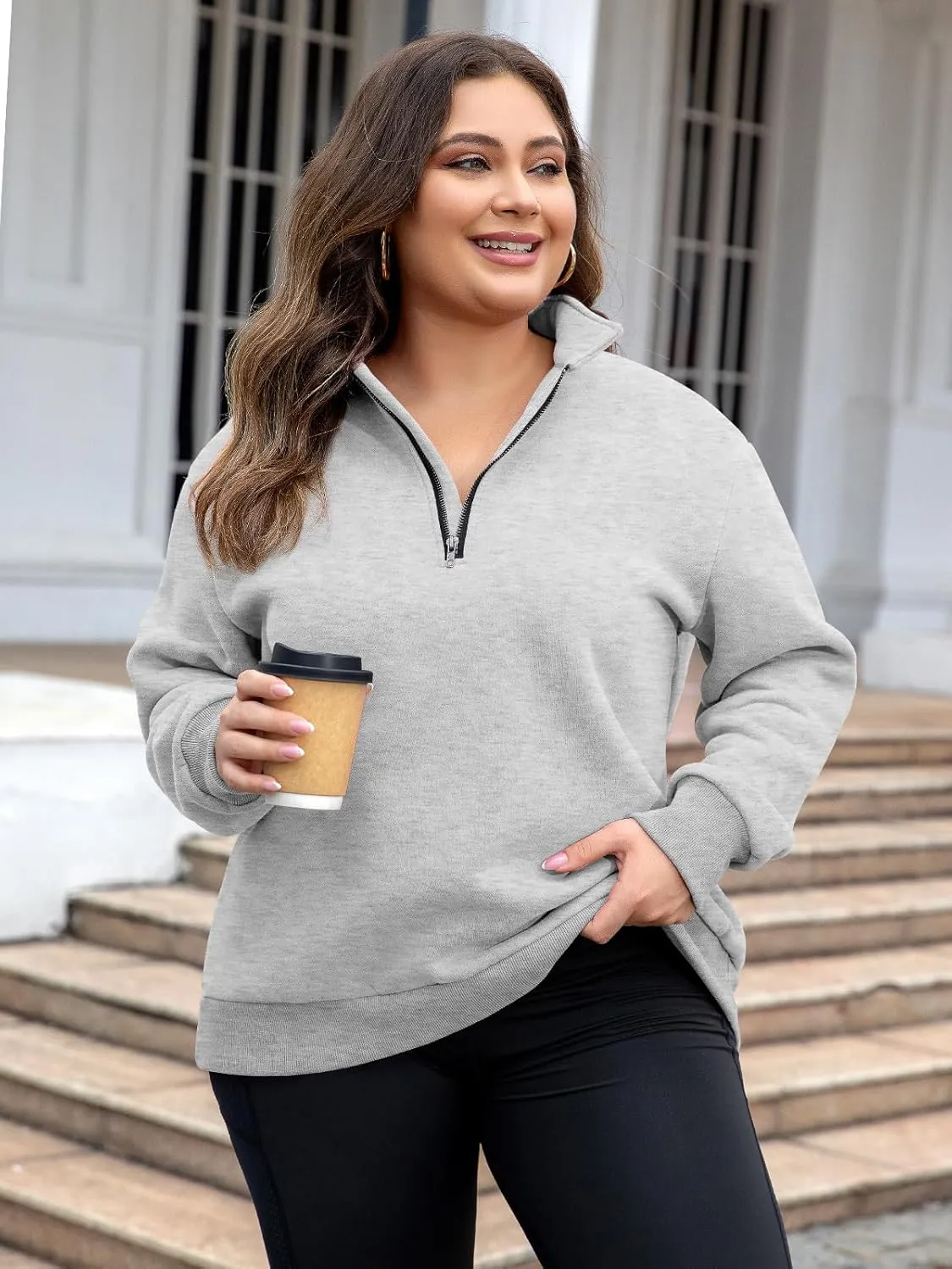 Chulianyouhuo Womens Plus Size Half Zip Pullover Long Sleeve Oversized Sweatshirt Drop Shoulder Hoodie Teen Girls Y2K Clothes