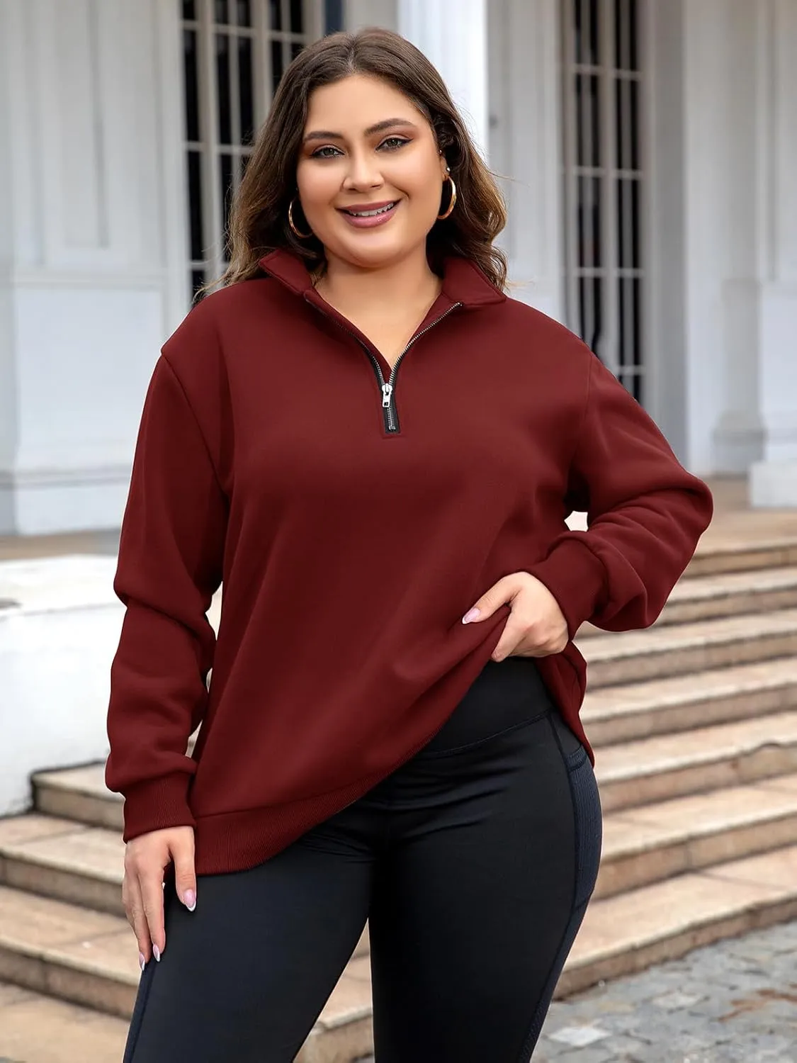 Chulianyouhuo Womens Plus Size Half Zip Pullover Long Sleeve Oversized Sweatshirt Drop Shoulder Hoodie Teen Girls Y2K Clothes