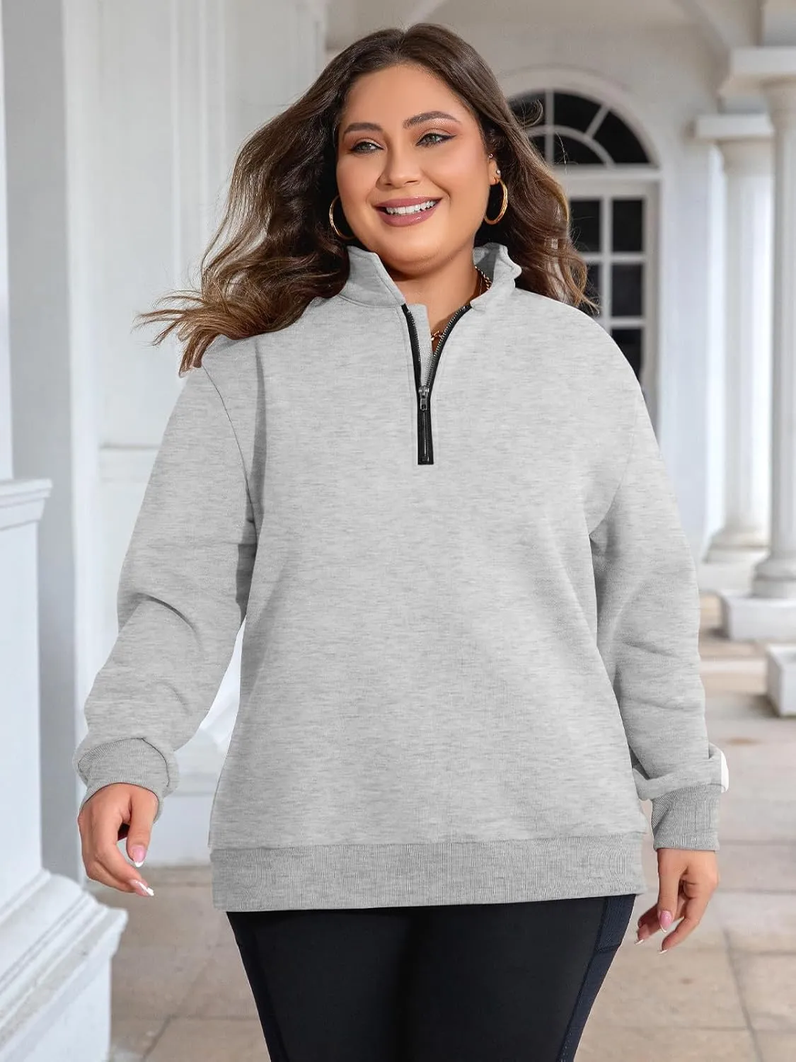 Chulianyouhuo Womens Plus Size Half Zip Pullover Long Sleeve Oversized Sweatshirt Drop Shoulder Hoodie Teen Girls Y2K Clothes