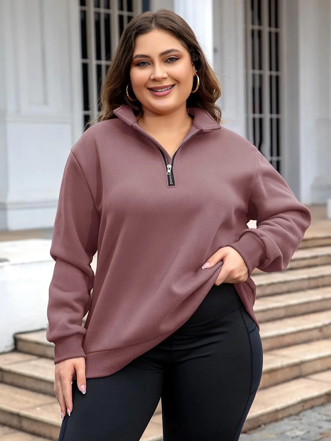 Chulianyouhuo Womens Plus Size Half Zip Pullover Long Sleeve Oversized Sweatshirt Drop Shoulder Hoodie Teen Girls Y2K Clothes