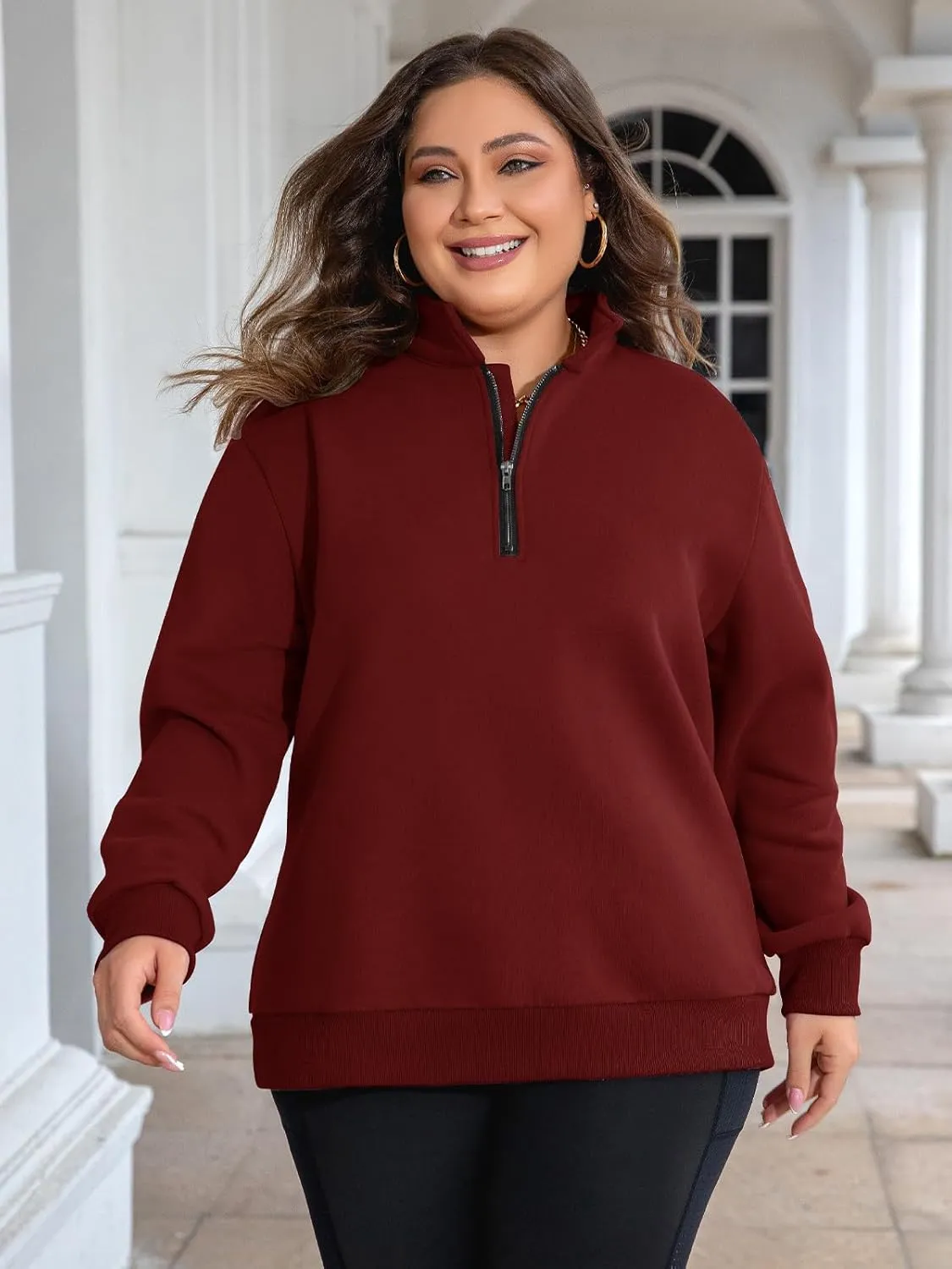 Chulianyouhuo Womens Plus Size Half Zip Pullover Long Sleeve Oversized Sweatshirt Drop Shoulder Hoodie Teen Girls Y2K Clothes