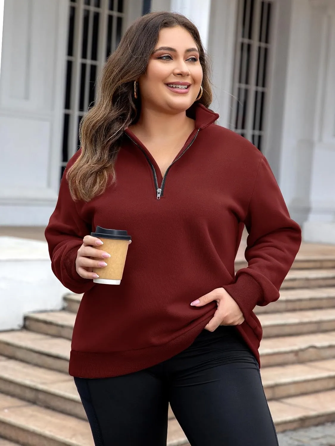 Chulianyouhuo Womens Plus Size Half Zip Pullover Long Sleeve Oversized Sweatshirt Drop Shoulder Hoodie Teen Girls Y2K Clothes