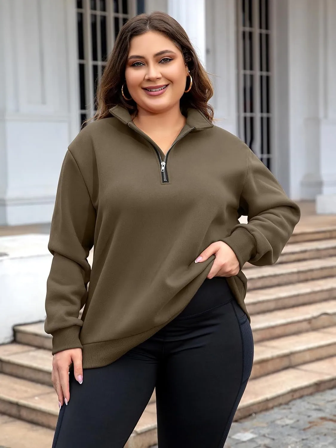 Chulianyouhuo Womens Plus Size Half Zip Pullover Long Sleeve Oversized Sweatshirt Drop Shoulder Hoodie Teen Girls Y2K Clothes