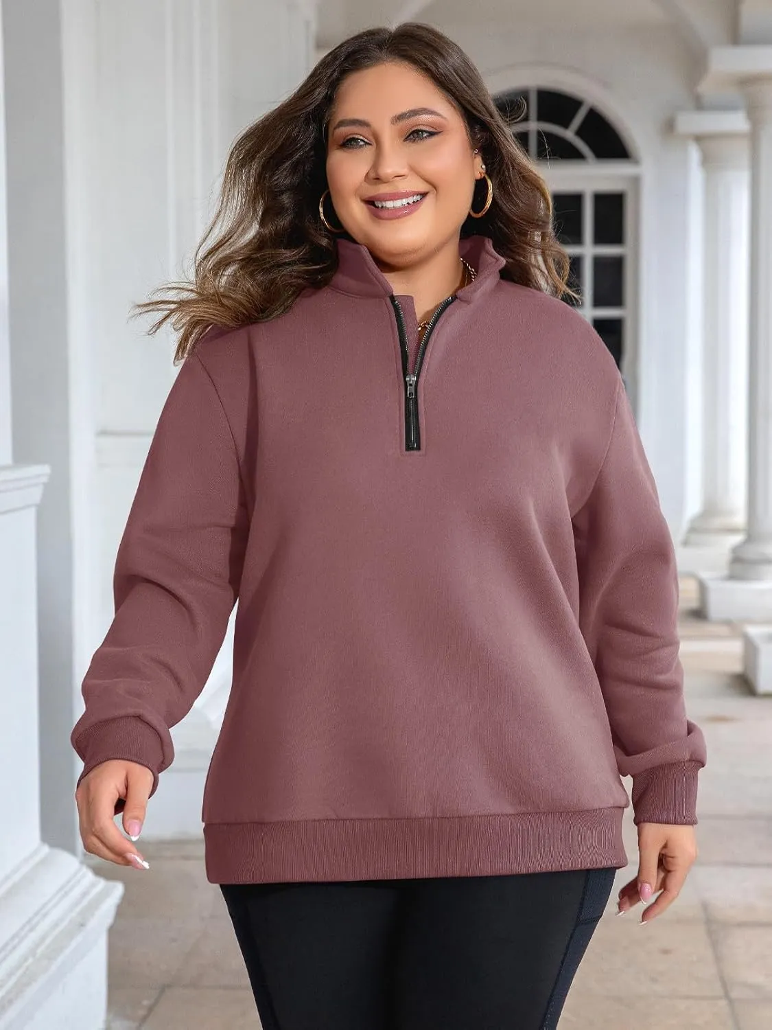 Chulianyouhuo Womens Plus Size Half Zip Pullover Long Sleeve Oversized Sweatshirt Drop Shoulder Hoodie Teen Girls Y2K Clothes