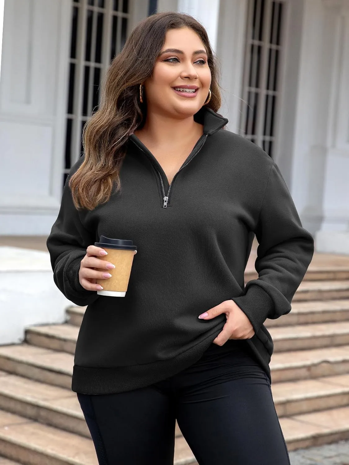Chulianyouhuo Womens Plus Size Half Zip Pullover Long Sleeve Oversized Sweatshirt Drop Shoulder Hoodie Teen Girls Y2K Clothes