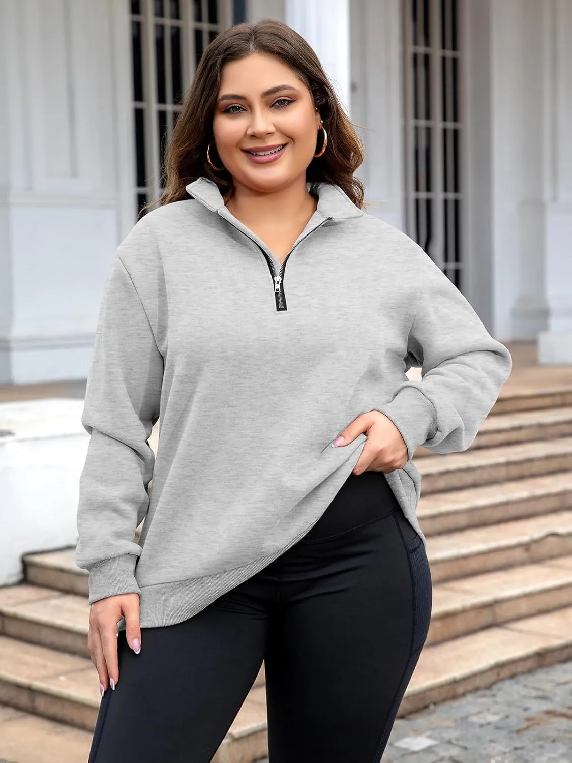Chulianyouhuo Womens Plus Size Half Zip Pullover Long Sleeve Oversized Sweatshirt Drop Shoulder Hoodie Teen Girls Y2K Clothes
