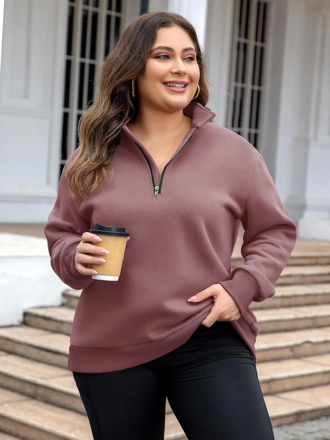 Chulianyouhuo Womens Plus Size Half Zip Pullover Long Sleeve Oversized Sweatshirt Drop Shoulder Hoodie Teen Girls Y2K Clothes