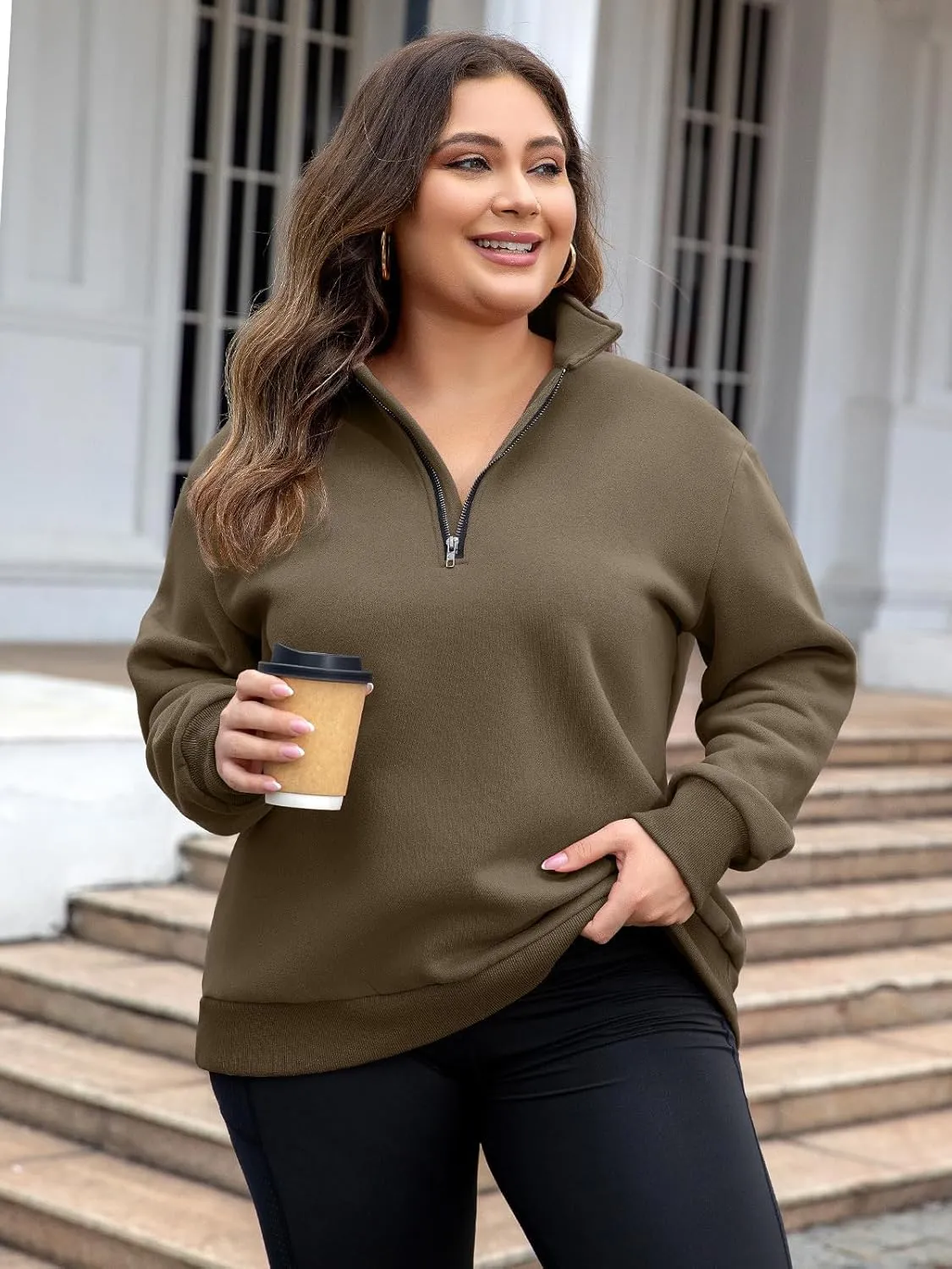 Chulianyouhuo Womens Plus Size Half Zip Pullover Long Sleeve Oversized Sweatshirt Drop Shoulder Hoodie Teen Girls Y2K Clothes