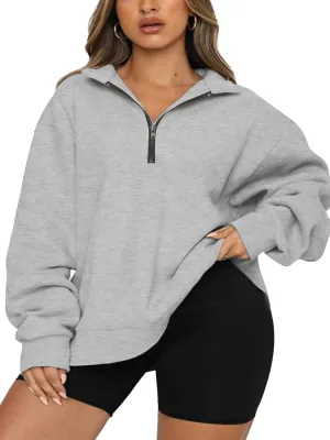 Chulianyouhuo Womens Plus Size Half Zip Pullover Long Sleeve Oversized Sweatshirt Drop Shoulder Hoodie Teen Girls Y2K Clothes