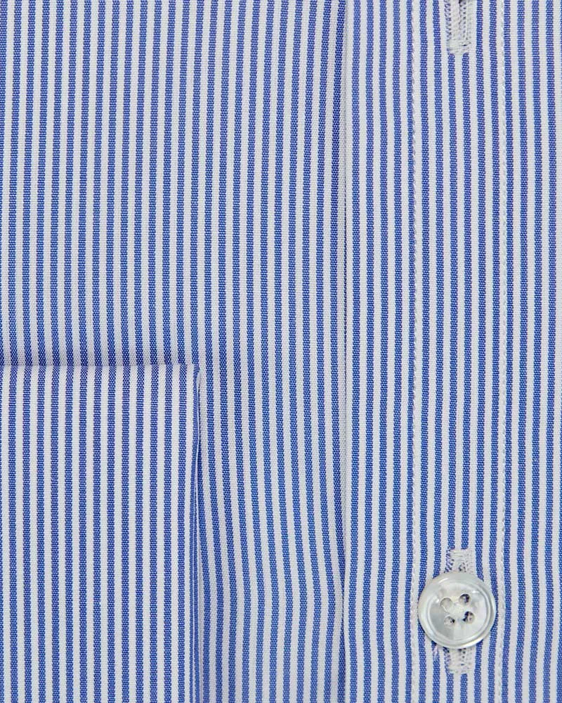 Classic Fit Blue Fine Bengal Stripe Cotton Poplin Shirt with Cut-away Collar & Double Cuff