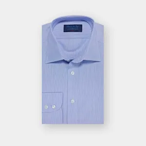Classic Fit Blue Hairline Stripe Cotton Poplin Shirt with Classic Collar & Two Button Cuff