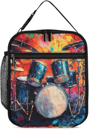 Colorful Drum Musical Instruments Lunch Bag for Men Women Small Reusable Leakproof Insulated Lunch Box Adjustable Handbag