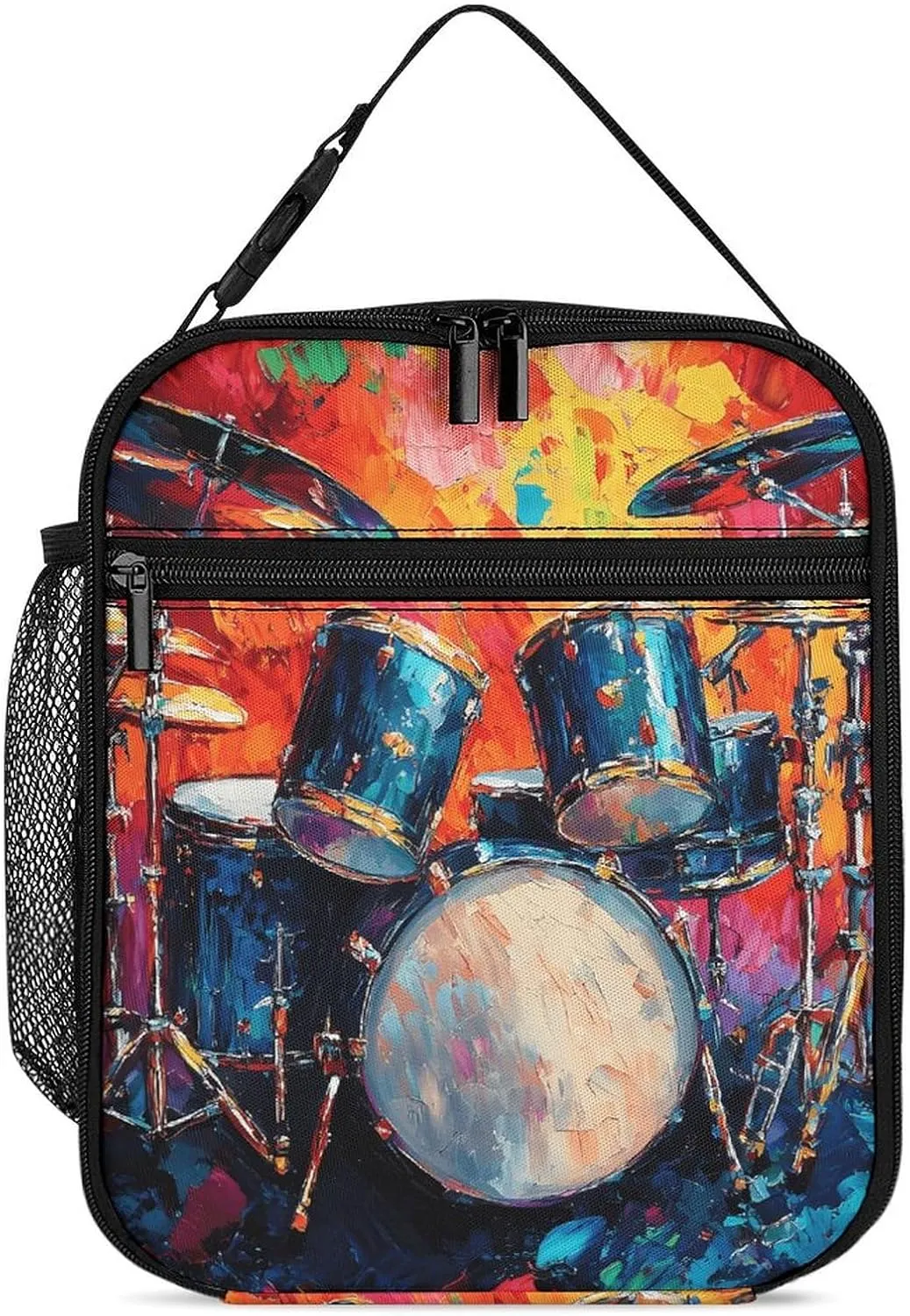 Colorful Drum Musical Instruments Lunch Bag for Men Women Small Reusable Leakproof Insulated Lunch Box Adjustable Handbag