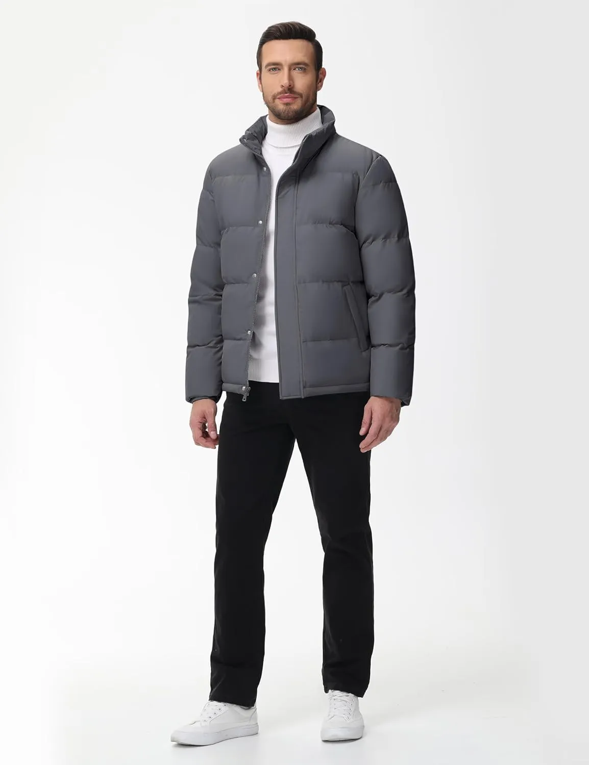 Cotrasen Mens Down Jacket Zip Up Warm Puffer Jacket Winter Coats Water Resistant Windproof Insulated Jacket