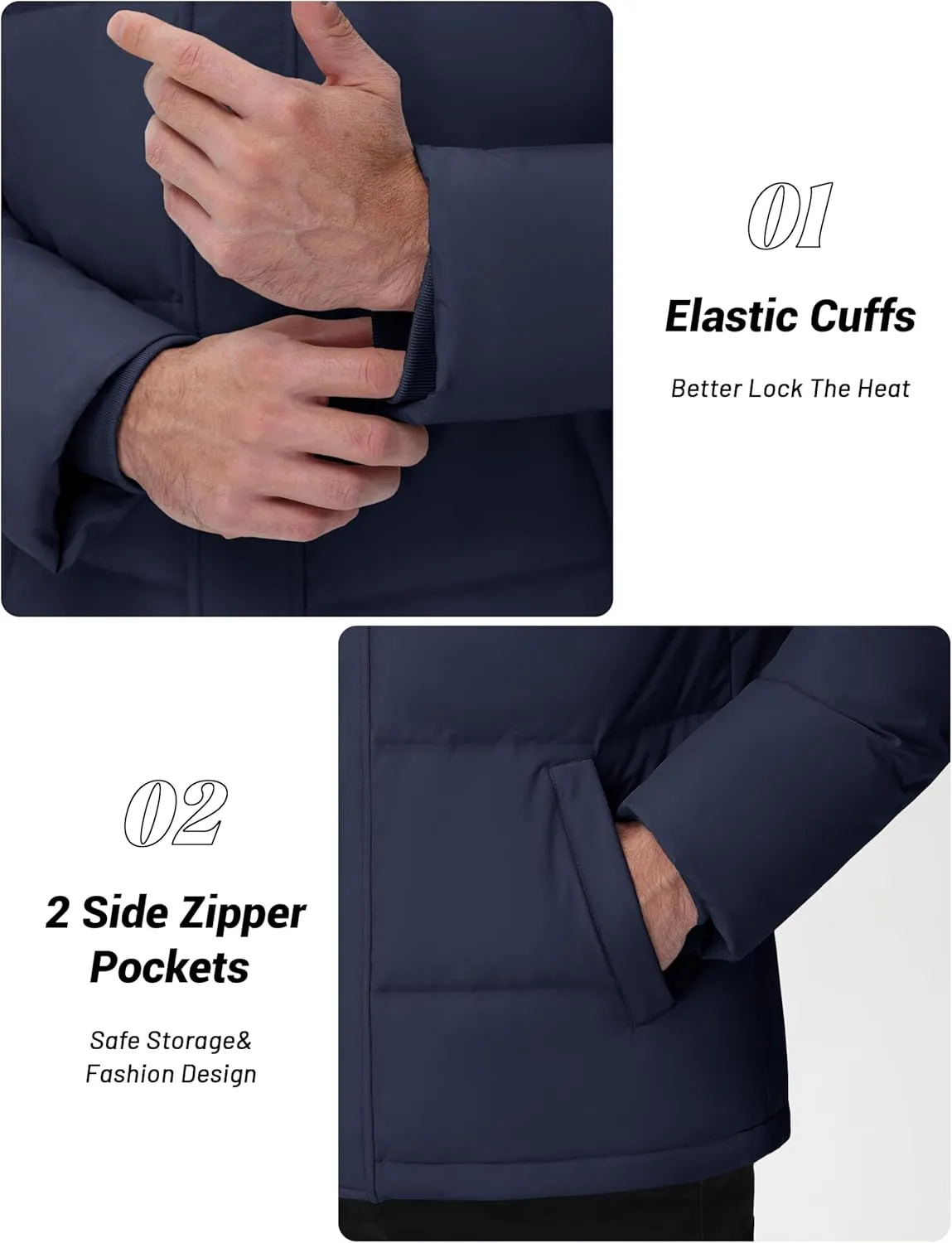 Cotrasen Mens Down Jacket Zip Up Warm Puffer Jacket Winter Coats Water Resistant Windproof Insulated Jacket