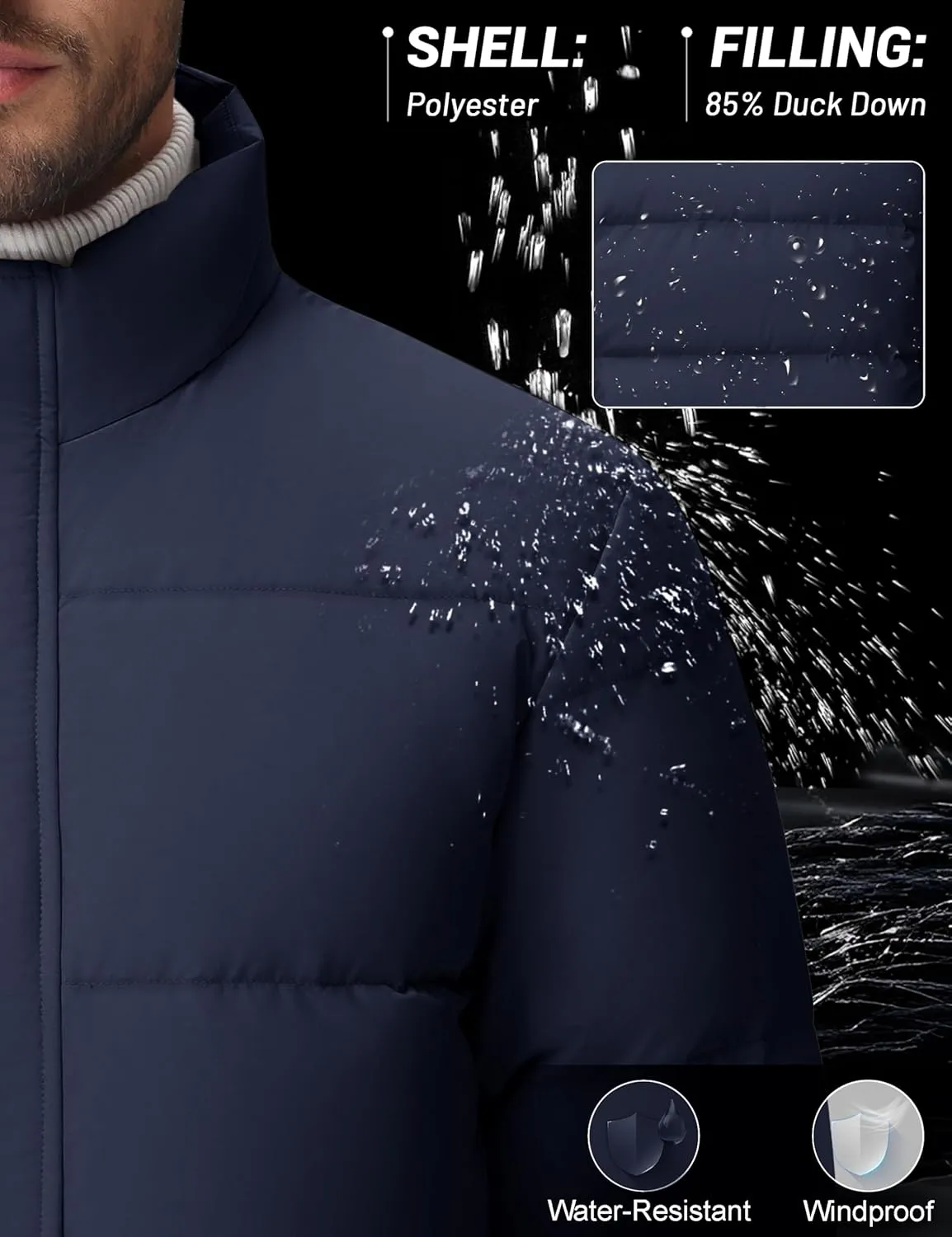 Cotrasen Mens Down Jacket Zip Up Warm Puffer Jacket Winter Coats Water Resistant Windproof Insulated Jacket