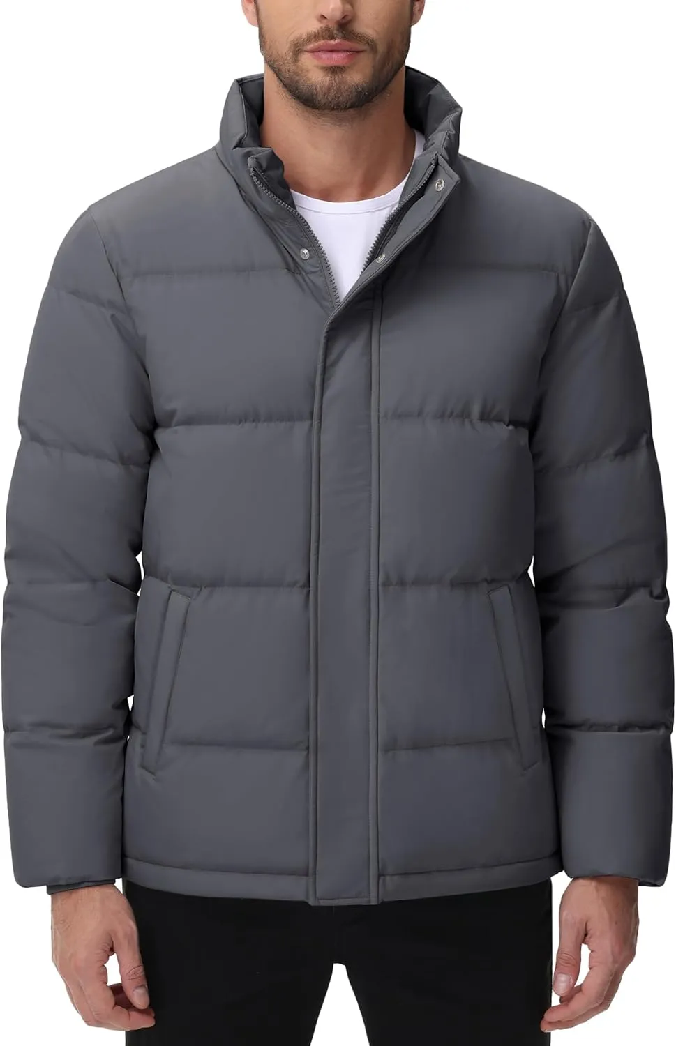 Cotrasen Mens Down Jacket Zip Up Warm Puffer Jacket Winter Coats Water Resistant Windproof Insulated Jacket