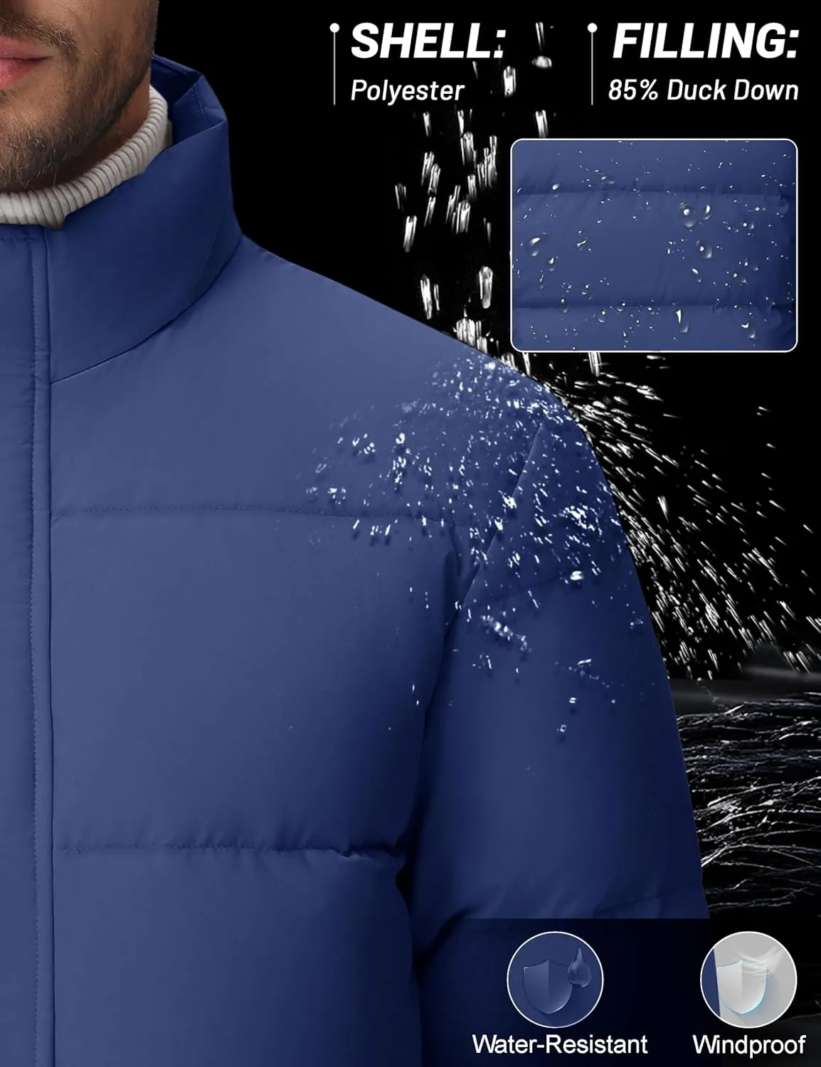 Cotrasen Mens Down Jacket Zip Up Warm Puffer Jacket Winter Coats Water Resistant Windproof Insulated Jacket