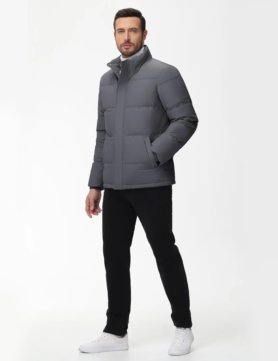 Cotrasen Mens Down Jacket Zip Up Warm Puffer Jacket Winter Coats Water Resistant Windproof Insulated Jacket