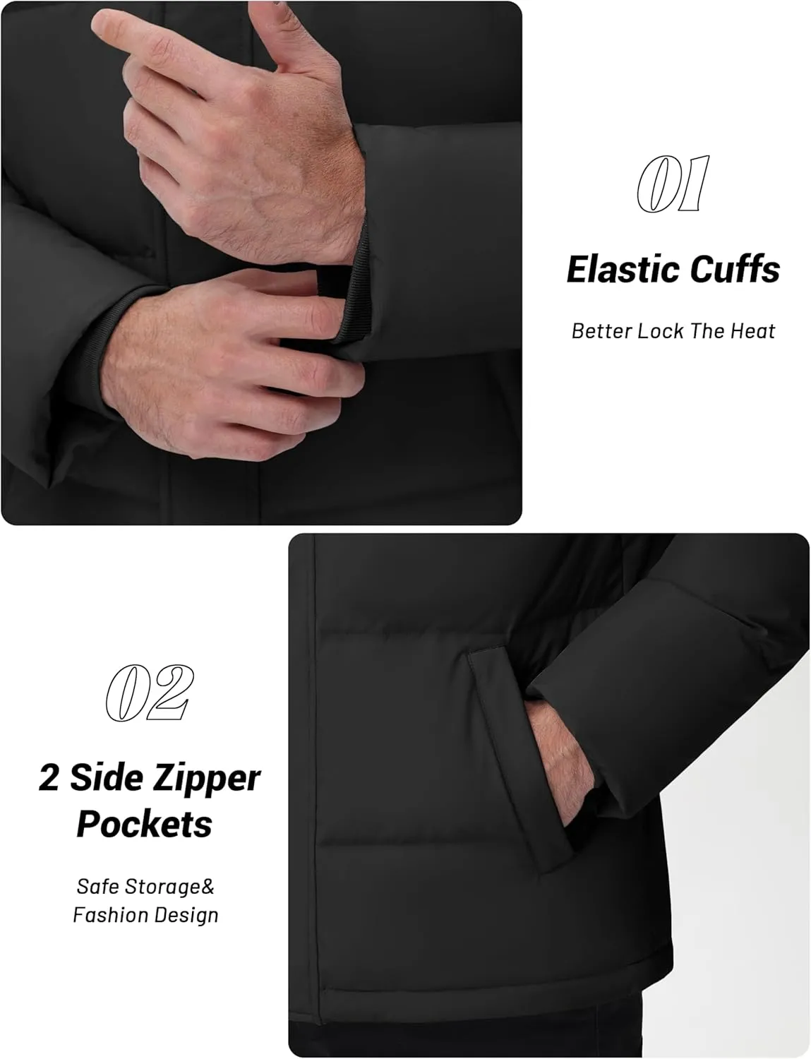 Cotrasen Mens Down Jacket Zip Up Warm Puffer Jacket Winter Coats Water Resistant Windproof Insulated Jacket
