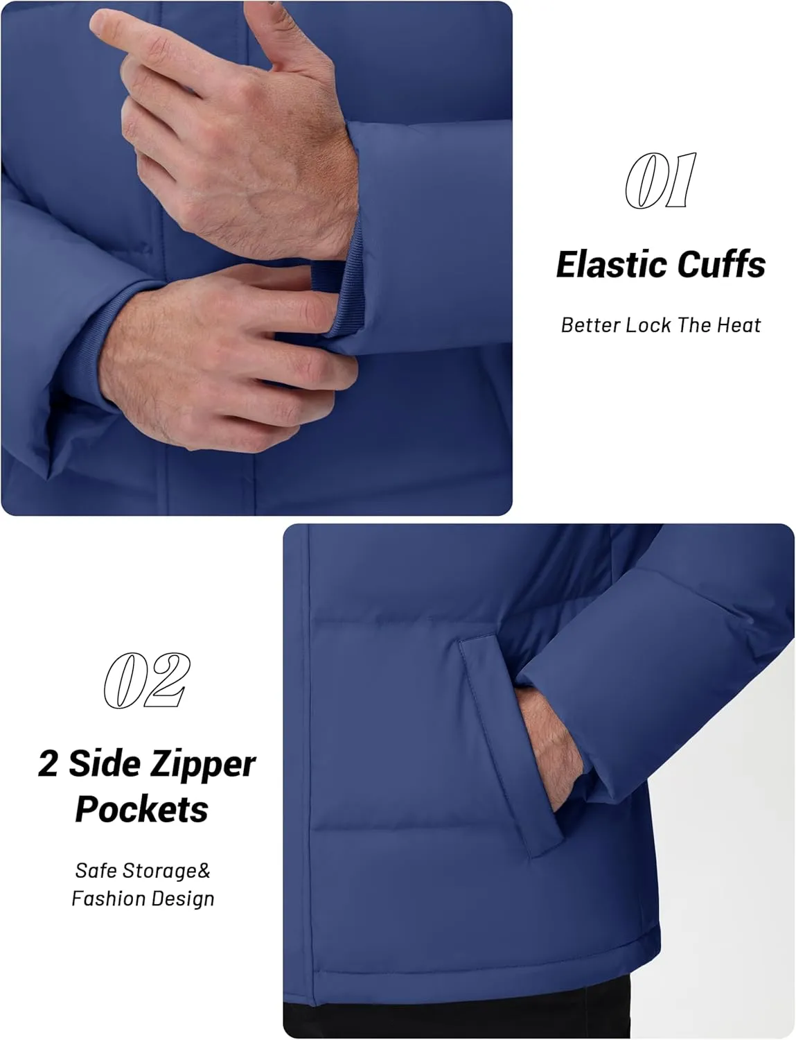 Cotrasen Mens Down Jacket Zip Up Warm Puffer Jacket Winter Coats Water Resistant Windproof Insulated Jacket