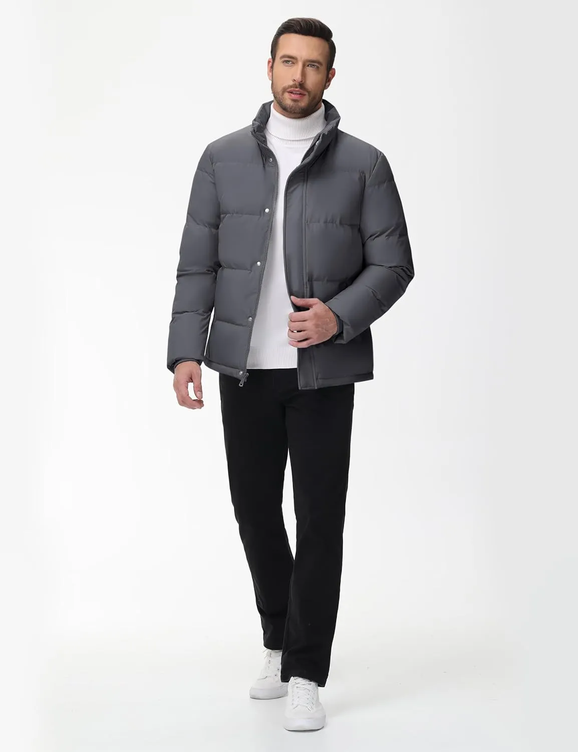 Cotrasen Mens Down Jacket Zip Up Warm Puffer Jacket Winter Coats Water Resistant Windproof Insulated Jacket