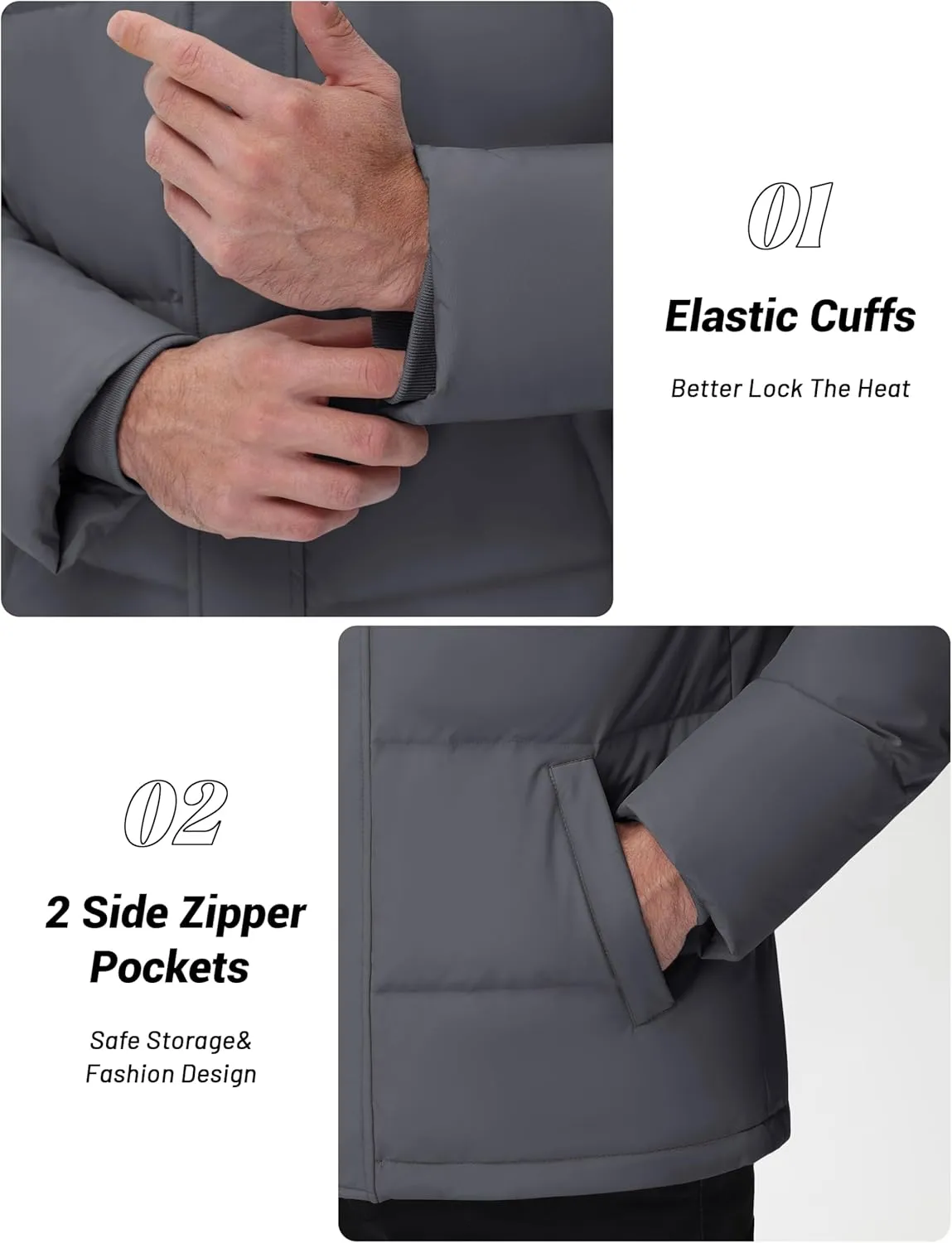 Cotrasen Mens Down Jacket Zip Up Warm Puffer Jacket Winter Coats Water Resistant Windproof Insulated Jacket