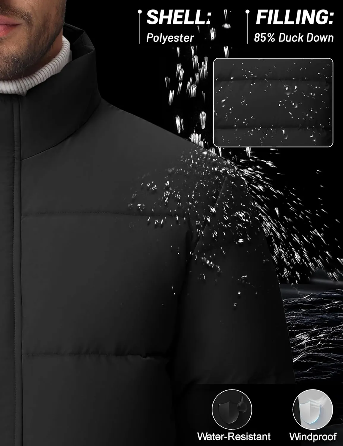 Cotrasen Mens Down Jacket Zip Up Warm Puffer Jacket Winter Coats Water Resistant Windproof Insulated Jacket