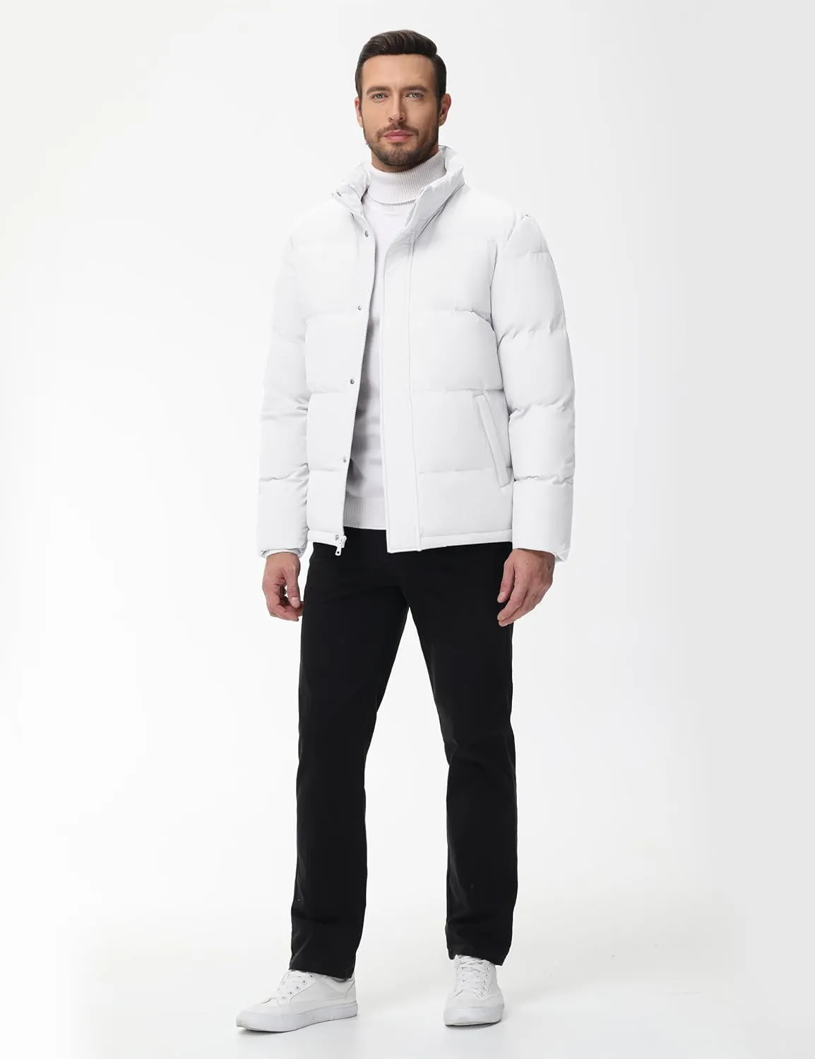 Cotrasen Mens Down Jacket Zip Up Warm Puffer Jacket Winter Coats Water Resistant Windproof Insulated Jacket