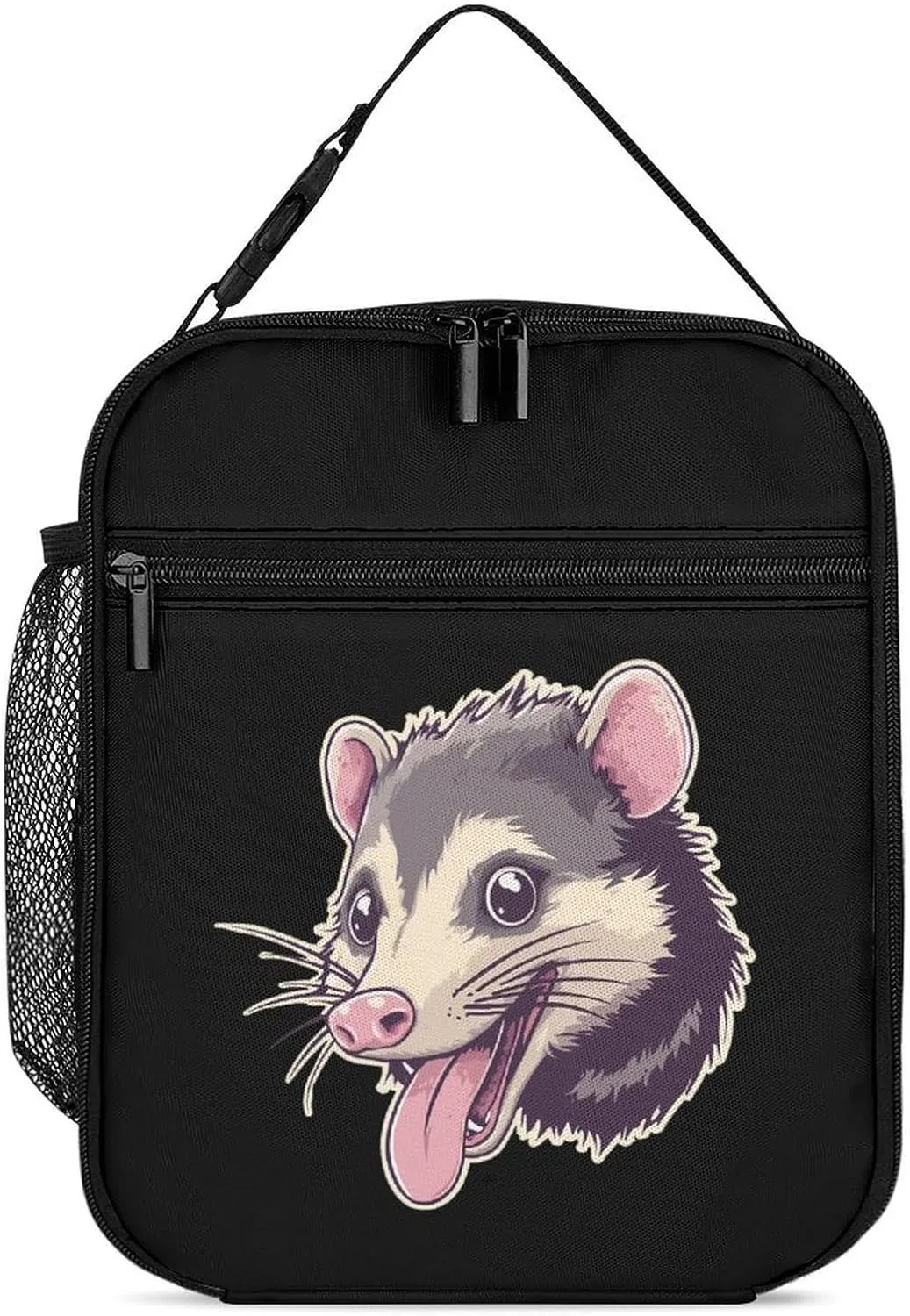Cute Opossum with Tongue Out Lunch Bag for Men Women Small Reusable Leakproof Insulated Lunch Box Adjustable Handbag