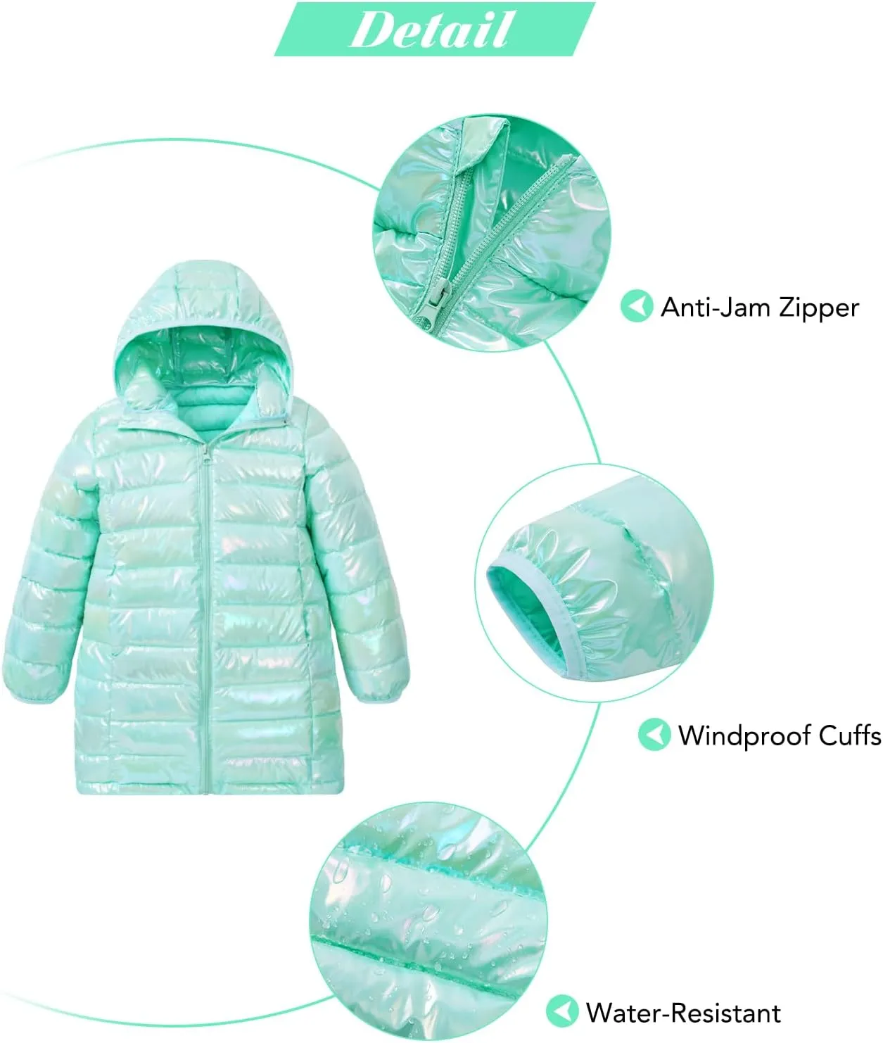 Cutemile 6-12 Years Girls Winter Jacket Long Puffer Coat Water Resistant with Hooded