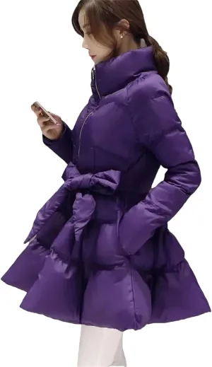 Dcvmvmn Women's Down Coat Female Thick Warm Down Cotton Padded Fluffy Skirt Long Sleeve Parkas Jacket Purple
