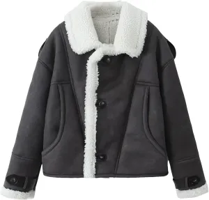 Dcvmvmn Women's Winter Thick Suede Coat Faux Lambskin Jacket Female Short Cotton Padded Overcoat
