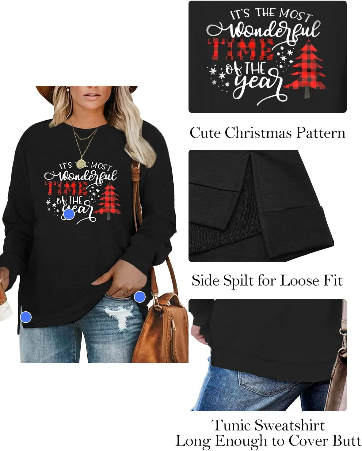 DOLNINE Plus-Size Sweatshirts for Women Casual Tops Side Slit Pullovers Shirts