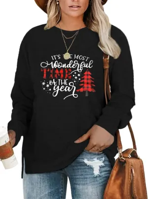 DOLNINE Plus-Size Sweatshirts for Women Casual Tops Side Slit Pullovers Shirts