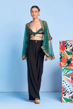 Emerald Sheer Cape with Scallop Lace