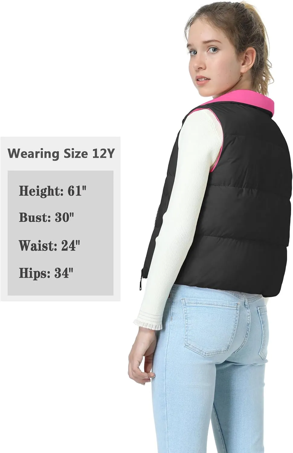 EXARUS Girls Puffer Vest Cropped Puffy Water Resistant with Pockets Lightweight Outerwear Vests Warm Sleeveless 6-14Y