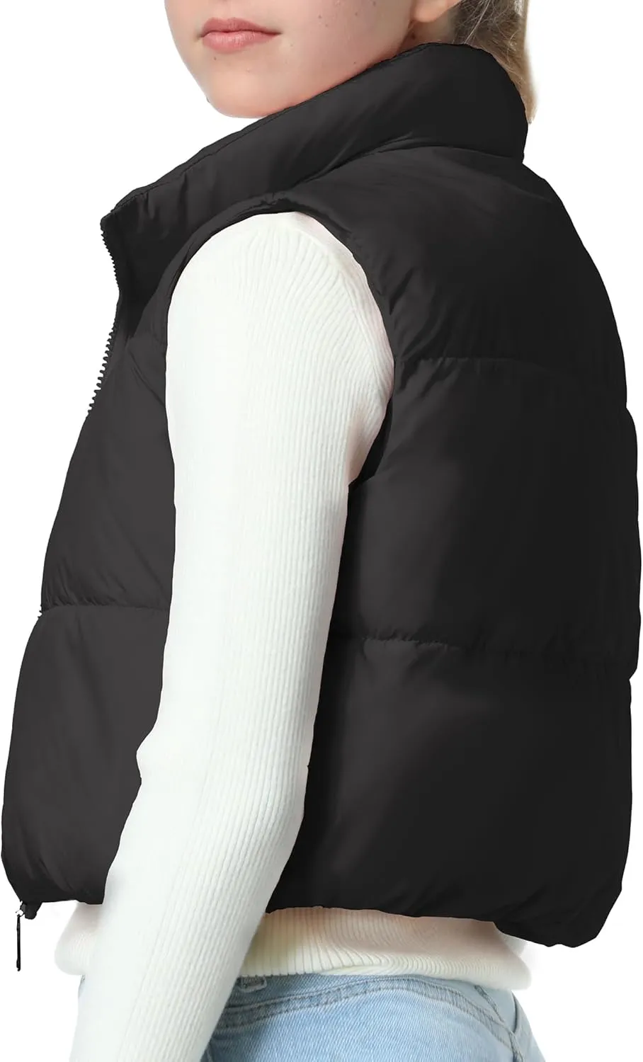 EXARUS Girls Puffer Vest Cropped Puffy Water Resistant with Pockets Lightweight Outerwear Vests Warm Sleeveless 6-14Y