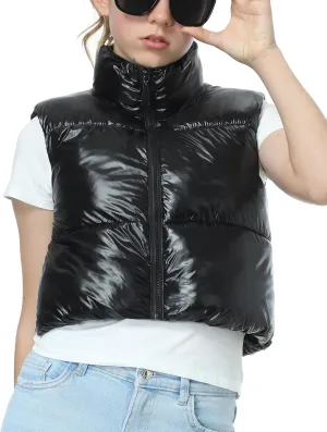 EXARUS Girls Puffer Vest Cropped Puffy Water Resistant with Pockets Lightweight Outerwear Vests Warm Sleeveless 6-14Y