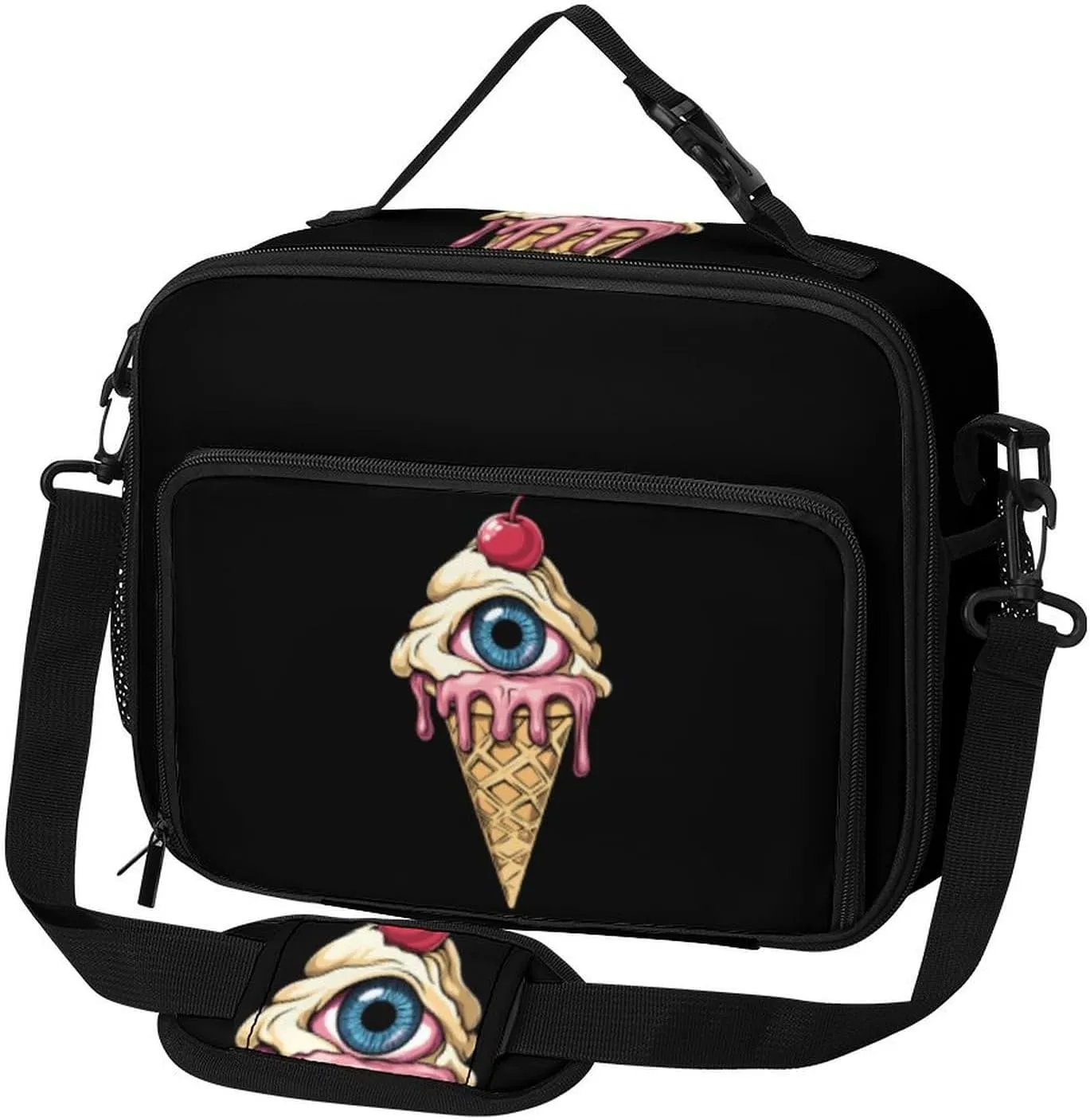 Eyeball Peeping Ice Cream Cone Large Insulated Lunch Bag Reusable Lunch Cooler Bags Tote for Work Picnic Outdoor