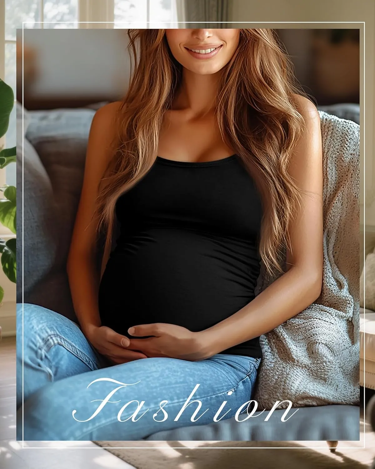 Ficerd 3 Pack Women's Maternity Tank Top Cotton Camisole with Adjustable Straps Comfort Tops Side Ruched Stretch Soft Shirts