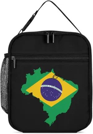 Flag Map of Brazil Lunch Bag for Men Women Small Reusable Leakproof Insulated Lunch Box Adjustable Handbag