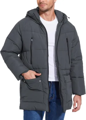 Flygo Men's Long Parka Winter Coats Hooded Puffer Jacket Heavy Warm Water-Resistant Outerwear Cold Weather