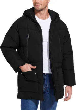 Flygo Men's Long Parka Winter Coats Hooded Puffer Jacket Heavy Warm Water-Resistant Outerwear Cold Weather