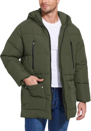 Flygo Men's Long Parka Winter Coats Hooded Puffer Jacket Heavy Warm Water-Resistant Outerwear Cold Weather