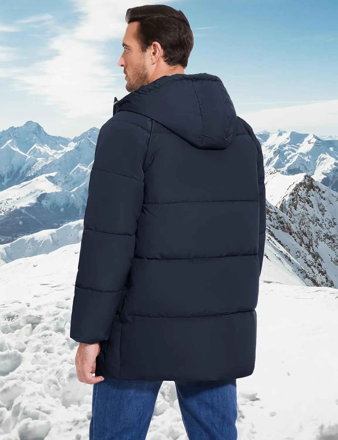 Flygo Men's Long Parka Winter Coats Hooded Puffer Jacket Heavy Warm Water-Resistant Outerwear Cold Weather