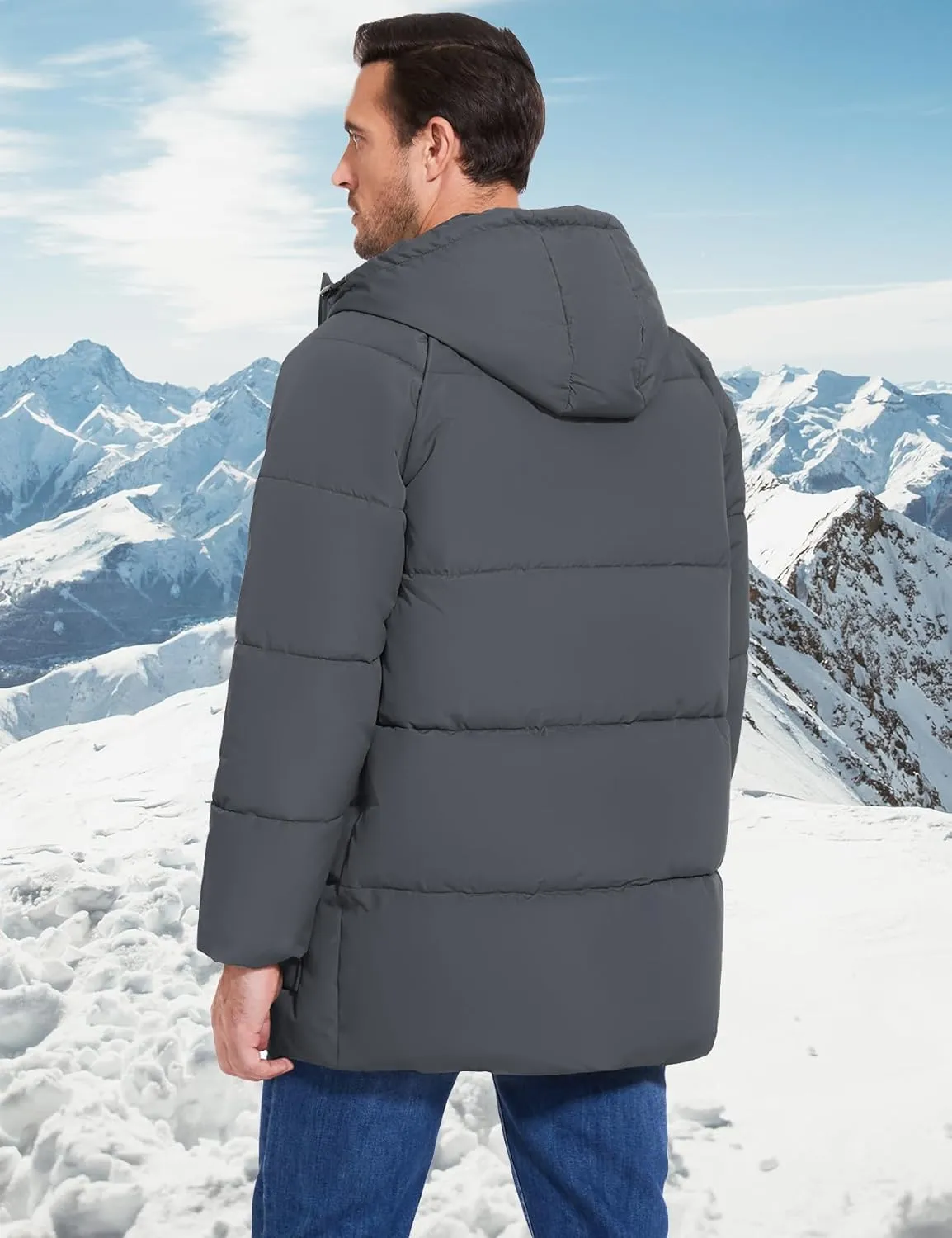 Flygo Men's Long Parka Winter Coats Hooded Puffer Jacket Heavy Warm Water-Resistant Outerwear Cold Weather