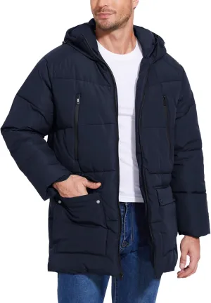Flygo Men's Long Parka Winter Coats Hooded Puffer Jacket Heavy Warm Water-Resistant Outerwear Cold Weather