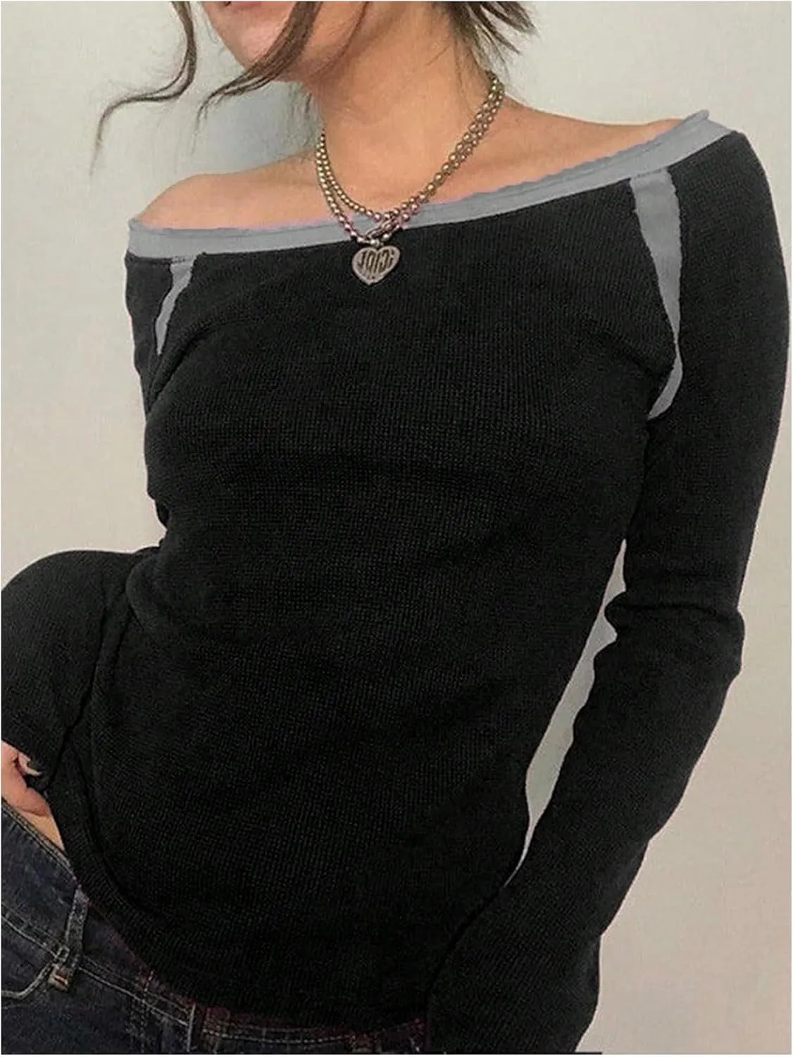 GORGLITTER Women's Color Block Mock Neck Sweater Bishop Long Sleeve Casual Pullovers Jumper Top